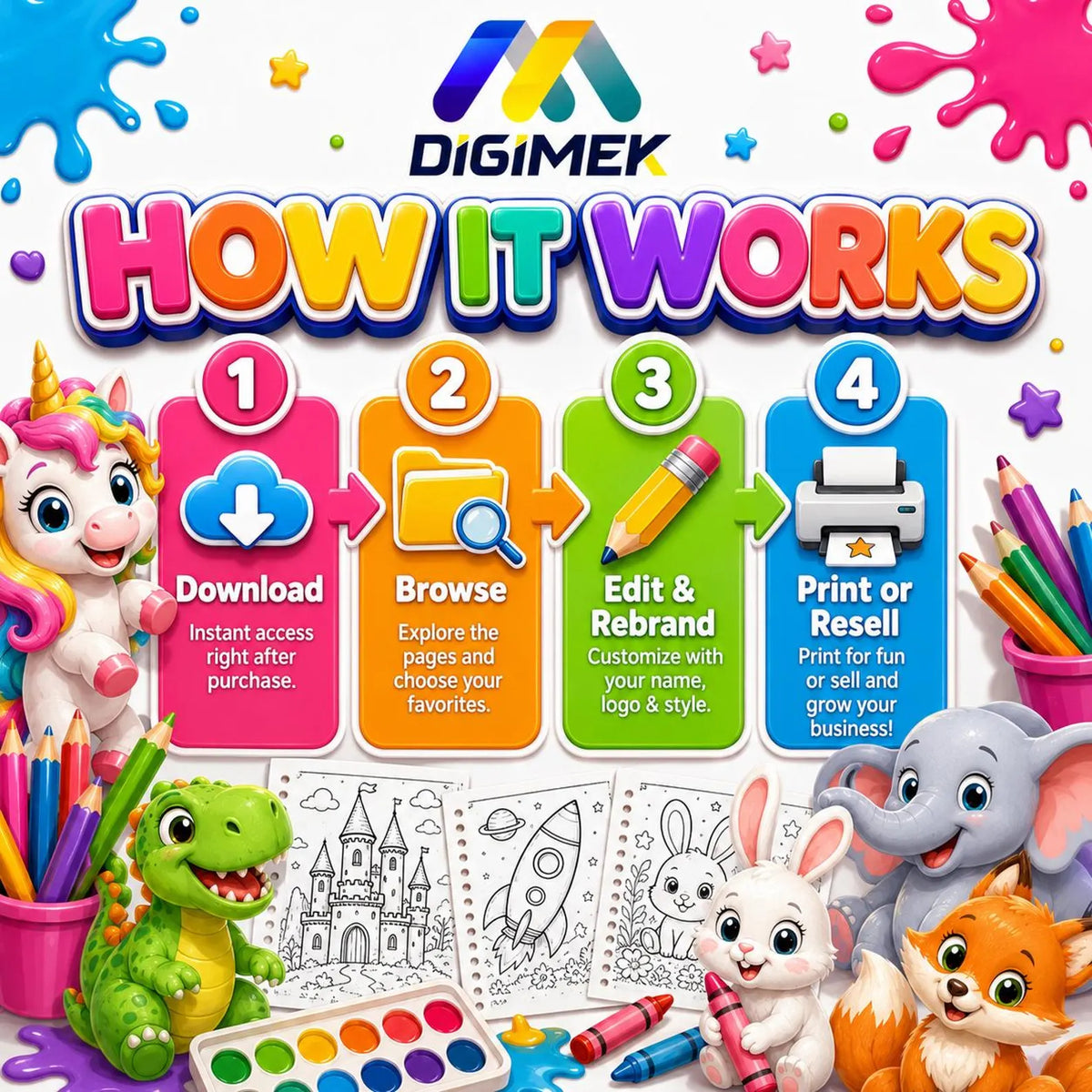 + 100,000 Kids Coloring Pages | Over 100 books for kids and adults, mega pack printable, instant download